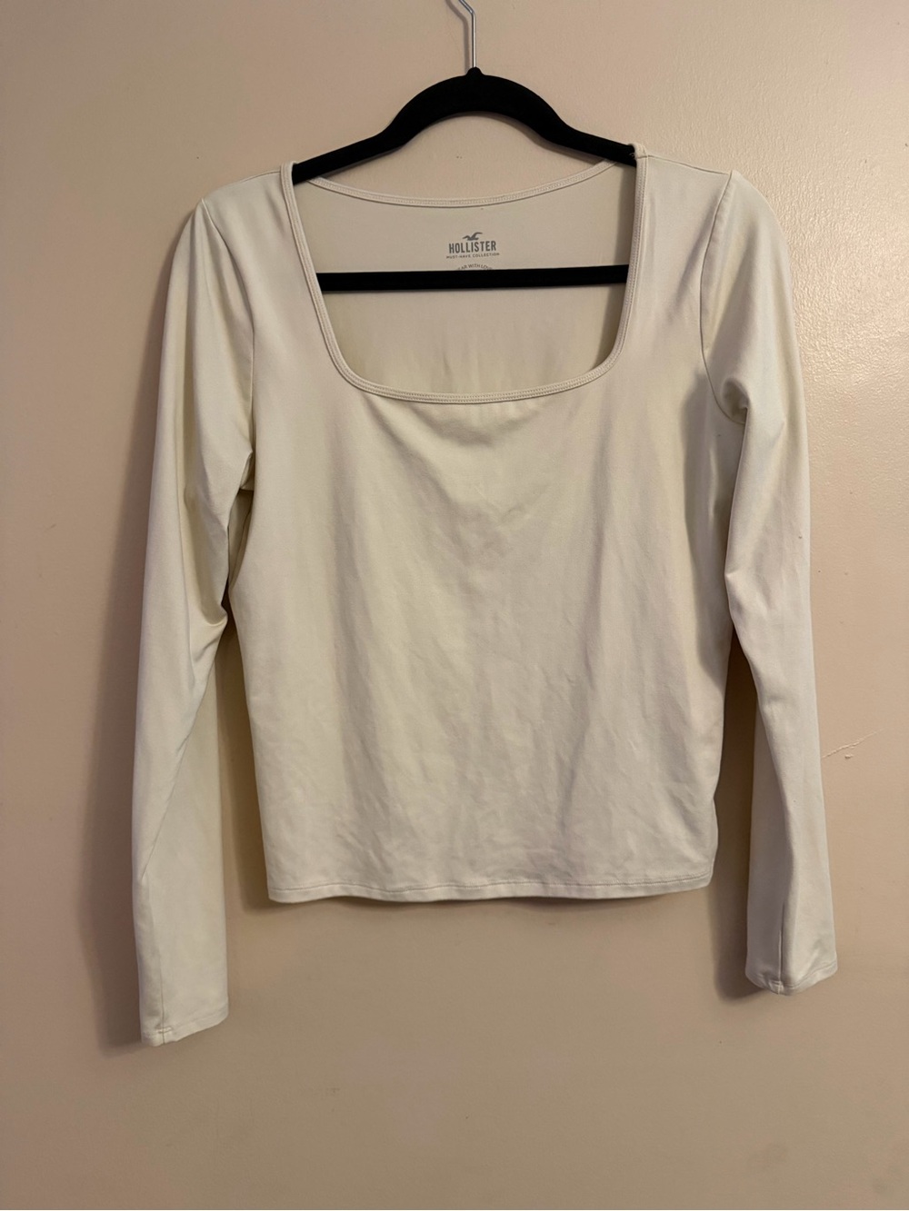 Hollister Long Sleeve Square Neck Top - Off-White/Cream